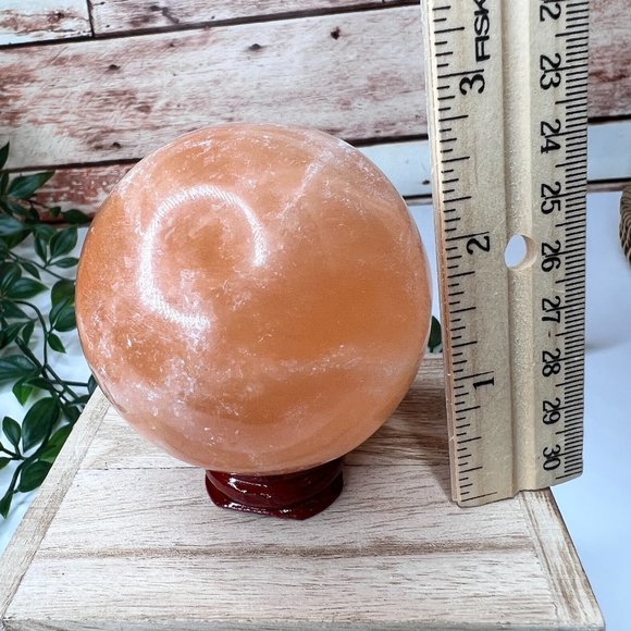 Peach Selenite Healing Sphere | Cleansing Crystals | Desk Gems - Picture 5 of 11